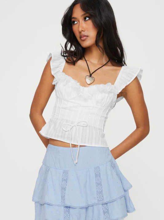 Tuscany White Frilly Top