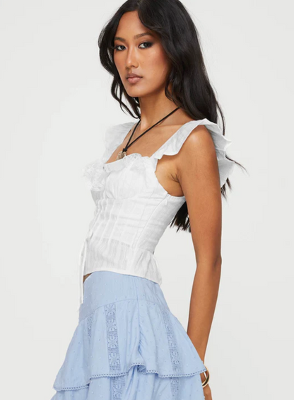 Tuscany White Frilly Top