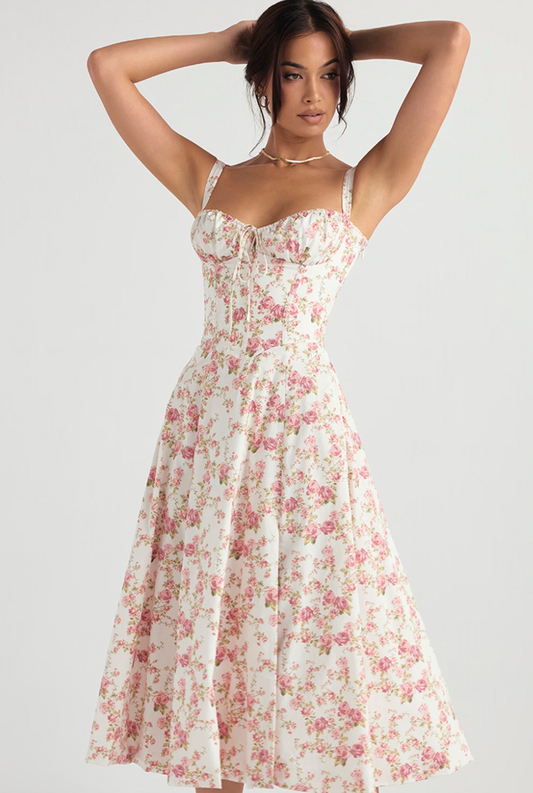 Floral Bloom Long Corset Dress