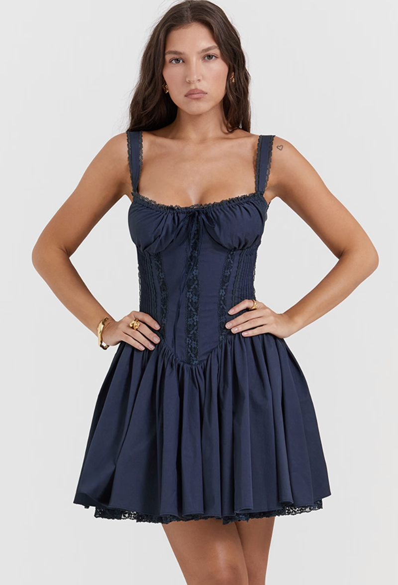 Lisbon Milkmaid Lace Mini Dress